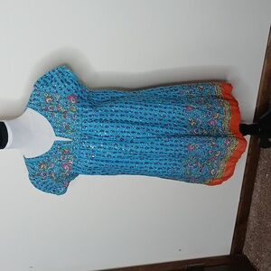 J & Bes sequined floral boho tunic top size large